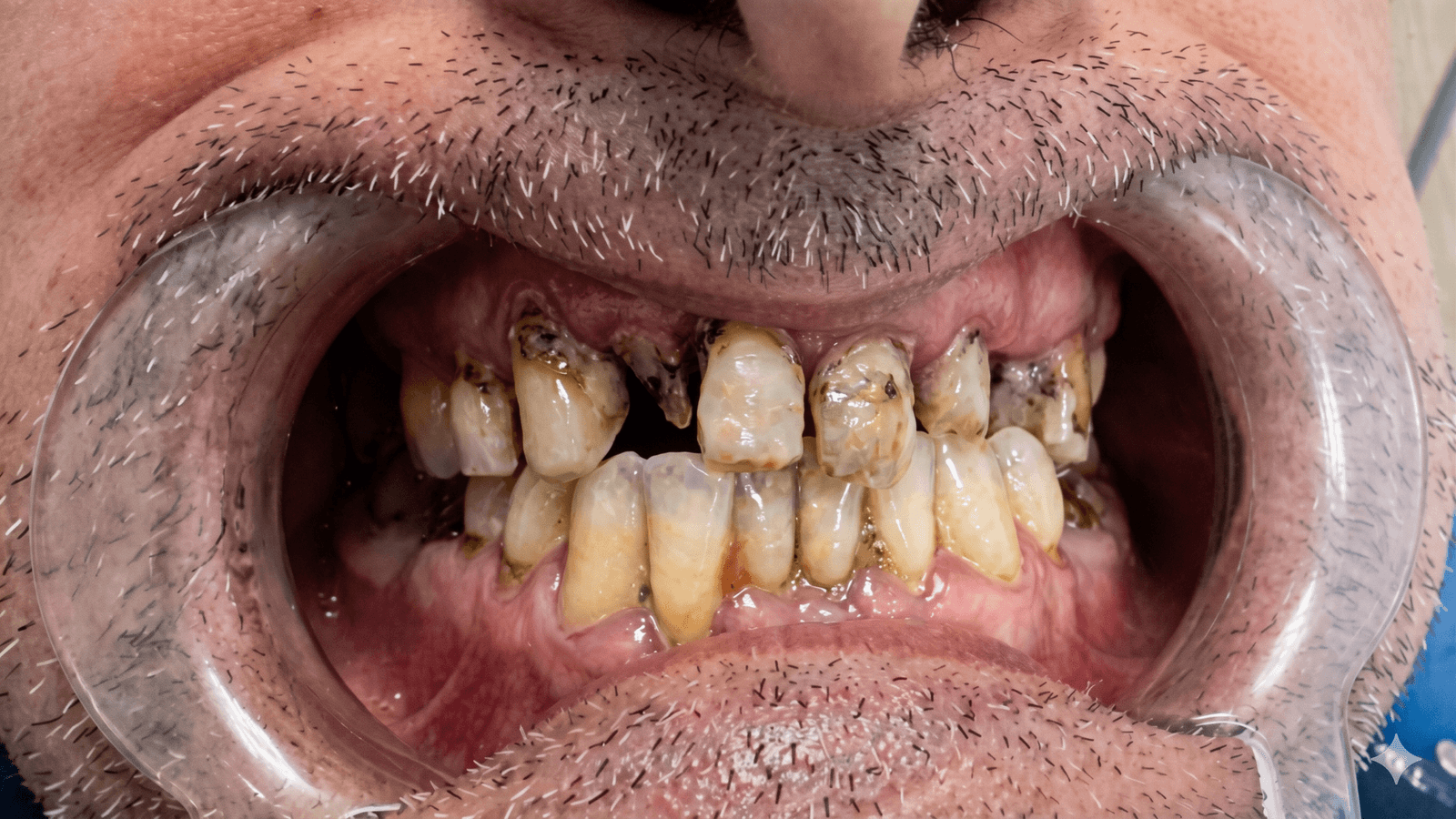 Denti fortemente compromessi prima della riabilitazione completa
