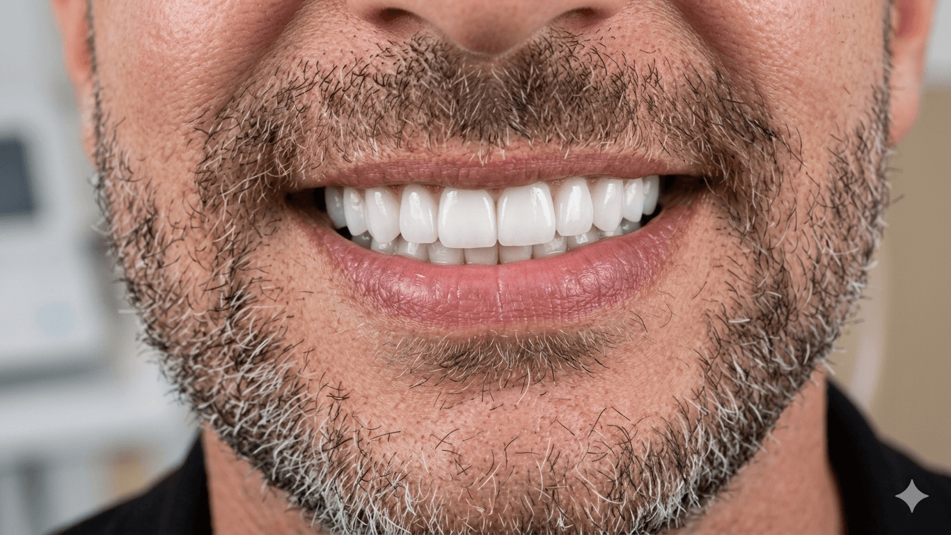 Sorriso bianco e armonioso dopo il trattamento estetico